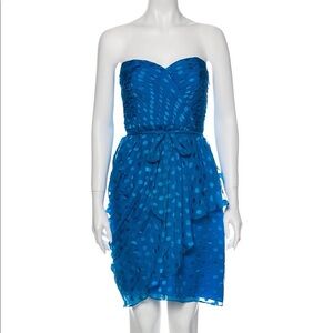 REBECCA TAYLOR Y2K Teal Silk A-Line Polka Dot Cocktail